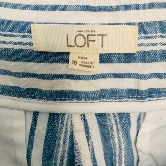 LOFT Blue Stripe Linen Blend Marisa Pants Size 10 - Picture 5 of 7